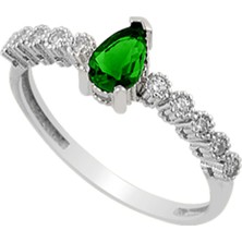 Osmanlı Gümüş Berva Zümrüt Taşlı Kadın Gümüş Yüzük