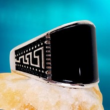 Osmanlı Gümüş Grek Desenli Oniks Taşlı Erkek Gümüş Yüzük