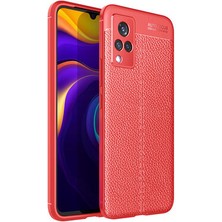 Vivo V21 Kılıf Niss Silikon Deri Görünümlü Kırmızı Kırmızı