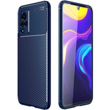 CoverZone Vivo V21 Uyumlu Kılıf Karbon Delüx Tpu Silikon Lacivert Lacivert