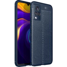 CoverZone Vivo V21 Kılıf Niss Silikon Deri Görünümlü Lacivert Lacivert