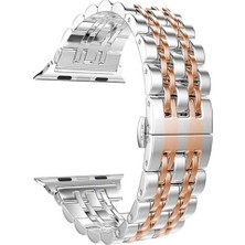 Dlrcase Apple Watch Uyumlu 3 4 5 42MM Kordon Çift Renk Metal Kordon Çıtçıtlı KRD14 Bronz