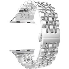 Dlrcase Apple Watch Uyumlu 3 4 5 42MM Kordon Çift Renk Metal Kordon Çıtçıtlı KRD14 Gümüş
