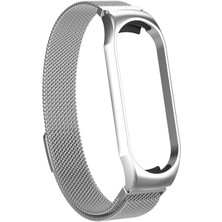Dlrcase Xiaomi Mi Band 5 Kordon Hasır Metal Kordon Mıknatıslı Gümüş