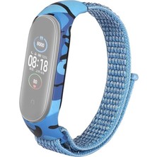 Dlrcase Xiaomi Mi Band 6 Kordon Cırtcırt Kumaş Kamuflaj Desenli Mavi