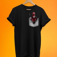 Remonz Deadpool Cep Baskılı %100 Pamuk Oversize T-Shirt Büyük Beden Tişört
