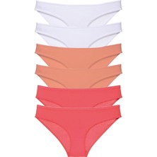 Royaleks 6 Adet Süper Eko Set Likralı Kadın Slip Külot Pudra Beyaz Fuşya
