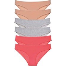 Royaleks 6 Adet Süper Eko Set Likralı Kadın Slip Külot Ten Gri Fuşya