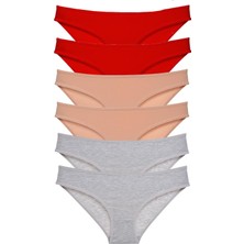 Royaleks 6 Adet Süper Eko Set Likralı Kadın Slip Külot Kırmızı Ten Gri