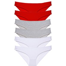 Royaleks 6 Adet Süper Eko Set Likralı Kadın Slip Külot Kırmızı Gri Beyaz