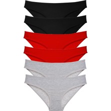 Royaleks 6 Adet Süper Eko Set Likralı Kadın Slip Külot Siyah Kırmızı Gri