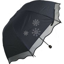 Marlux Siyah Kar Tanesi Taş Işlemeli Kadın Şemsiye M382