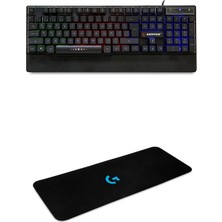 Rampage KB-R66 USB Gökkuşağı Aydınlatmalı Bileklik Destekli Kablolu Oyuncu Klavye + 70X30 Mouse Pad