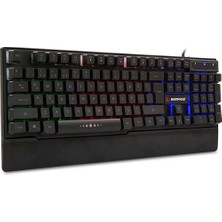 Rampage KB-R66 USB Gökkuşağı Aydınlatmalı Bileklik Destekli Kablolu Oyuncu Klavye + 70X30 Mouse Pad