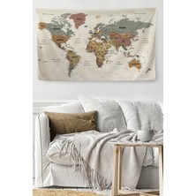 Harita Sepeti Duvar Örtüsü Halısı Detaylı Güncel Türkçe Pastel Dünya Haritası 3980