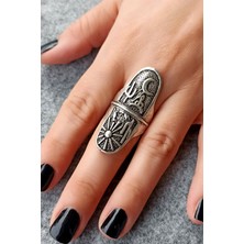 Fildişi Aksesuar Antik Gümüş Kaplama Çöl Kaktüs Güneş Şekilli El Yapımı Ayarlanabilir Yüzük