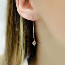 Engingold 14 Ayar Altın Tektaş Piramit Küpe