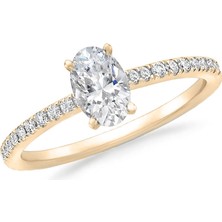 Engingold Pırlanta Kolları Taşlı Oval Tektaş Yüzük 41-49