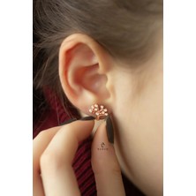 By Barun Hayat Ağacı Beyaz Taşlı Gümüş Küpe-Rose