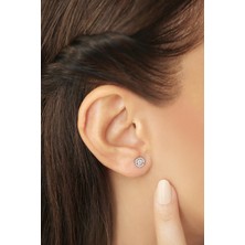 By Barun Gümüş Rengi 1 Carat Görünümünde Beyaz Taşlı Yuvarlak 925 Ayar Pırlanta Model Gümüş Küpe