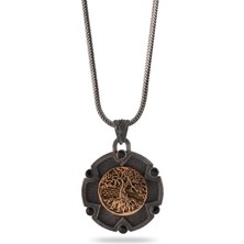 Osmanlı Gümüş Hayat Ağacı Yuvarlak Model 925 Ayar Gümüş Erkek Kolye Zincir Gklhytagacıalt