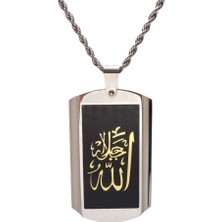 Osmanlı Gümüş Allah Yazılı Çelik Erkek Kolye Zincir