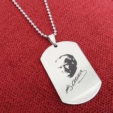 Osmanlı Gümüş  Atatürk Imzalı Çelik Erkek Kolye Zincir