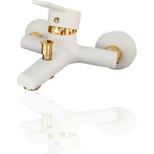 Emir Beyaz Banyo Batarya Musluk (Altın Ara)