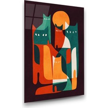 Glass Art Concept Kediler Modern Sanat Dikey Cam Tablo