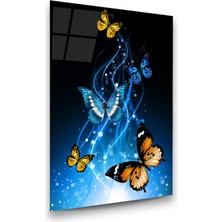Glass Art Concept Kelebekler ve Soyut Dikey Cam Tablo