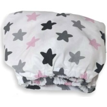 Bebek Özel Pamuklu Bebek ve Çocuk Lastikli Çarşaf Büyük Pembe Gri Yıldızlı 60 x 120 cm