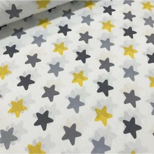 Bebek Özel Pamuklu Bebek ve Çocuk Lastikli Çarşaf Büyük Sarı Gri Yıldızlı 60 x 120 cm