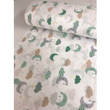 Pamuklu Bebek ve Çocuk Lastikli Çarşaf Yeşil Tatlı Bulutlar 70X160