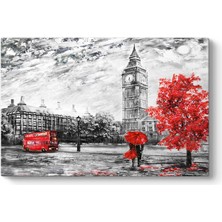 Tabloshop Kırmızı Ağaç ve Saat Kulesi Tablosu