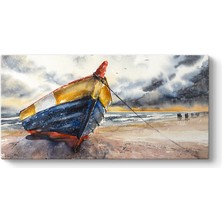 Tabloshop Sahilde Renkli Kayık Tablosu