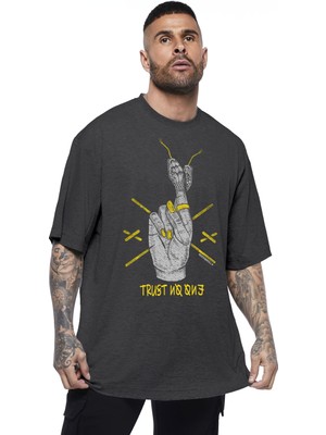 Rock&Roll Yılan Parmaklar Oversize Antrasit Kısa Kollu Erkek T-Shirt