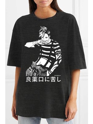 Rock&Roll Manga Boy Oversize Antrasit Kısa Kollu Kadın T-Shirt