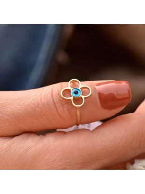 Engingold Nazar Boncuklu Çiçek Yüzük