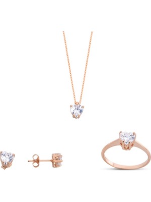 Harem Altın Tektaş Kalp Rose Gümüş Set  GMS160