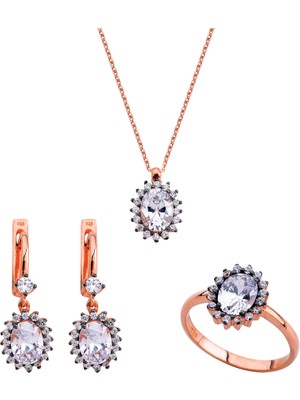 Harem Altın Tırnaklı Oval Pırlanta Montür Gümüş Set  GMS161