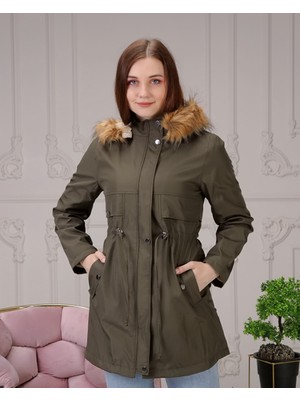 Vibeys Collection Haki Içi Kürkü ve Su Geçirmez Bayan Kışlık Mont&kaban