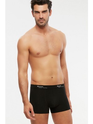 Kom  Erkek Siyah Likralı Boxer Şort 2'li Paket