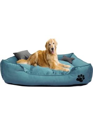 Mavi Vitrin Evcil Hayvan & Büyük Irk Large Köpek Yatağı Yıkanabilir Kumaş Pati Işlemeli 80 x 100 cm