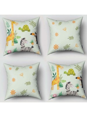 instababyrooms Çift Taraflı Dekoratif 43CM x 43CM Bebek Çocuk Odası 4 Lü Kırlent Kılıfı Model 277