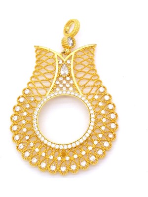 Ferizz Altın Kaplama Zirkon Taşlı Lale Model Yarım Çerçeve Kolye Ucu