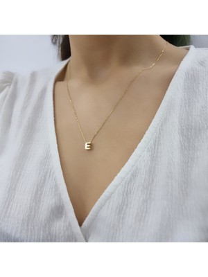 925 Gümüş Kadın Üç Boyutlu E Harf Altın Kaplama 925 Ayar Gümüş Kolye