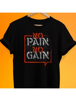 Remonz No Pain No Gain Baskılı %100 Pamuk Oversize T-Shirt Büyük Beden Tişört