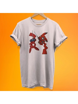 Remonz Deadpool Pikachu Baskılı %100 Pamuk Oversize T-Shirt Büyük Beden Tişört