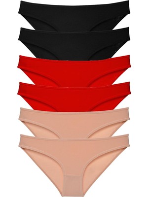 Royaleks 6 Adet Süper Eko Set Likralı Kadın Slip Külot Siyah Kırmızı Ten