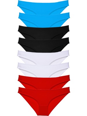 Royaleks 8 Adet Süper Eko Set Likralı Kadın Slip Külot Siyah Kırmızı Beyaz Mavi